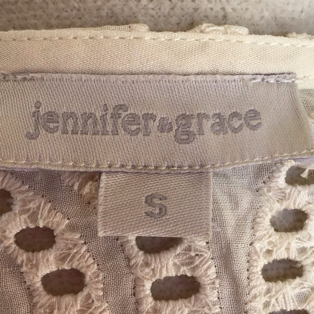 Jennifer & Grace Eyelet Crochet Trim Ruffle Sleeve Blouse in Cream - Picture 10 of 10